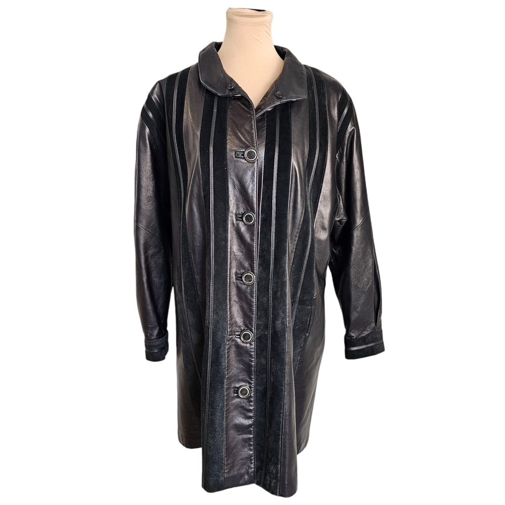 Bod & Christensen Classic Black Leather Jacket with Striped Detail Sz 8